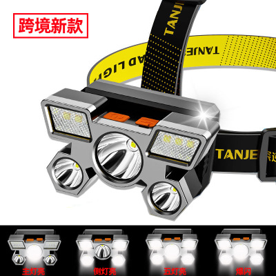 Cross-Border New Arrival Major Headlamp Led Five-Head Aircraft Lamp USB Rechargeable Head-Mounted Small Flashlight 