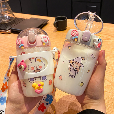 Appearance Cup with Straw Water Cup Cute Ins Style Portable Compact Internet Celebrity Plastic Cup Student Water Bottle