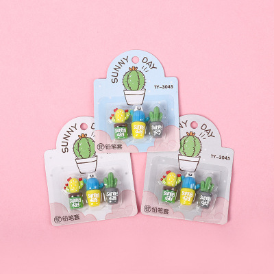 Cartoon Silicone Pen Case Cute Pencil Cap Pencil Protective Case Children Primary School Students Cactus Extension Soft Glue Pen Cap