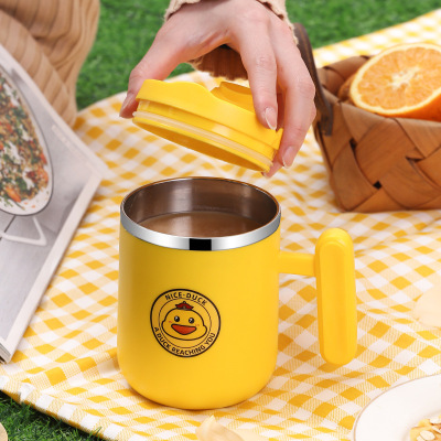 Steel Mug Cup Small Yellow Duck Water Cup Coffee Milk Double Layer Office Cup Creative Thermal Insulation Tea Cup Gift