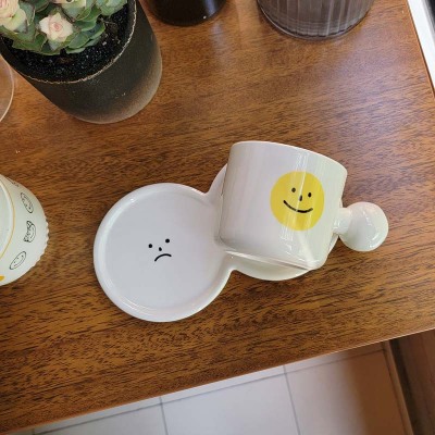 Smiley Face Breakfast Cup and Saucer Creative EightCharacter Cake Tray Cartoon Illustration Mug Afternoon Tea Coffee Set