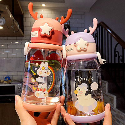Water Cup Summer Cute Portable Girl Goodlooking High Temperature Resistant Plastic DropResistant Children Cup Whole