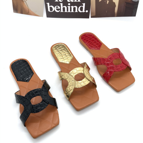 summer new women‘s sandals guangzhou women‘s shoes handcraft shoes stone pattern european and american fashion mature flat slippers women