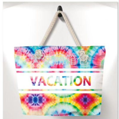 European and American Fashion Tie-Dye Series Vacation Beach Bag HD Duplex Printing Canvas Bag Large Capacity Totes