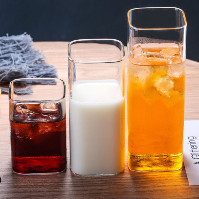 Wholesale High Borosilicate Glasses Square Milk Juice Cup Household Transparent Large Capacity Breakfast Cup