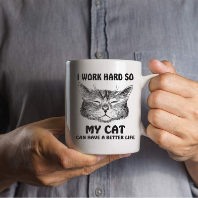 Factory Direct Sales Amazon Hot Selling Cat Advertising Cup Simple Office Ceramic Cup Mug Cross-Border Wholesale