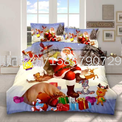 Christmas Series Cross-Border Bedding sheet sets Quilt Cover Brushed Four-Piece Foreign Trade  Can Be Customized