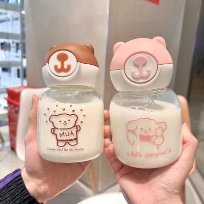 Bear Head Glass Ins Good-looking Cute Girl Straw Glass Cup Large Capacity Portable Clear Student Water Cup