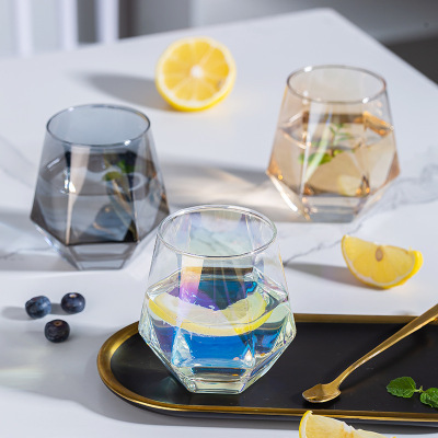 Colorful Hexagonal Glass Household Drinking Cups Creative Juice Masonry Cup Wholesale with Color Box Gift Cup