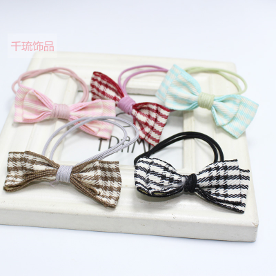 Korean Style Bow Hair Rope Lady Hair Band Fabric Tie-up Hair Accessories Sweet Plaid Bow Tie Headdress Wholesale