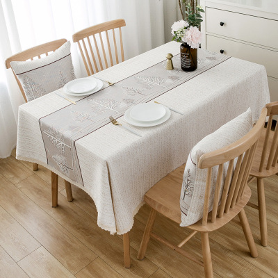 Cross-Border Cotton Linen Tablecloth Wholesale Minimalist Chinese Style Seamless Spliging Tablecloths Table Runners One Square Tablecloth Tablecloth