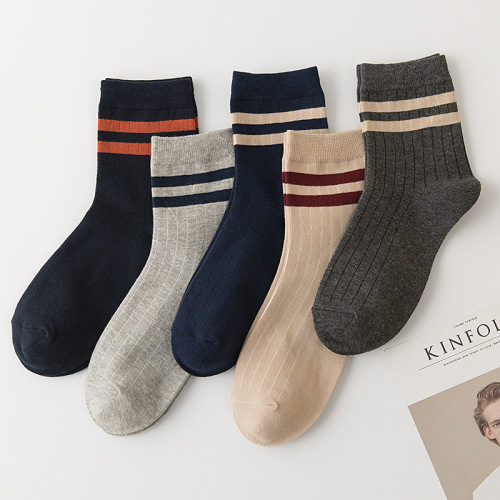 Autumn and Winter Socks Men‘s Mid-Calf Drawstring Parallel Bars Cotton Socks Casual Fashion Men‘s Socks Factory Wholesale Socks Men
