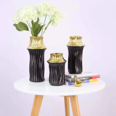 Gao Bo Decorated Home Modern European-Style Soft Vase Home Ceramic Vase Gold + Simple Black Vase