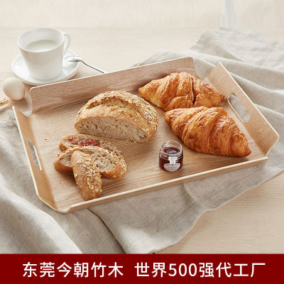 High-Grade Solid Wood Quality High Plate Bread Plate with Handle Tea Dim Sum Plate Manchurian Ash Wood Pallet