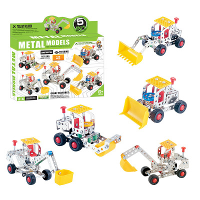 Cross-Border New Metal Assembly Building Blocks Nut Disassembly Five-in-One Engineering Vehicle Set Children's DIY Intelligence Toys