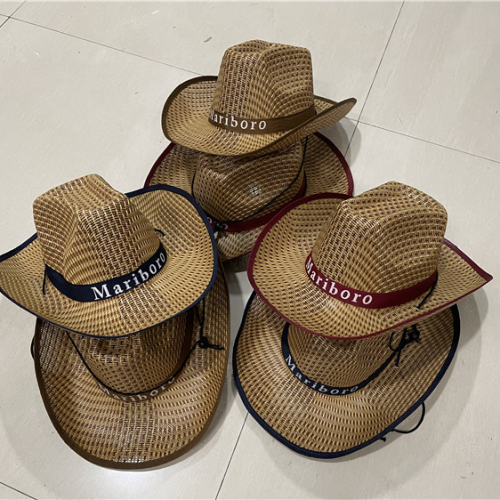 2022 straw mat top hat summer sun protection sun hat men‘s three grass cowboy sun hat fishing hat advertising hat