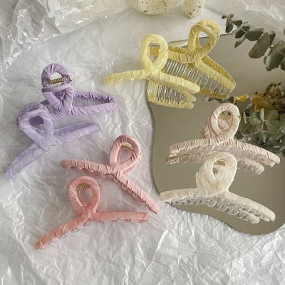Korean New Solid Color Fabric Craft Winding Large Hair Clip Grip Wholesale Simple Shark Clip Young Girl Jewelry Hair Accessories Summer