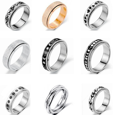 CrossBorder Hot Titanium Steel Rotatable Ring Star Moon Decompression AntiAnxiety Ring Jewelry