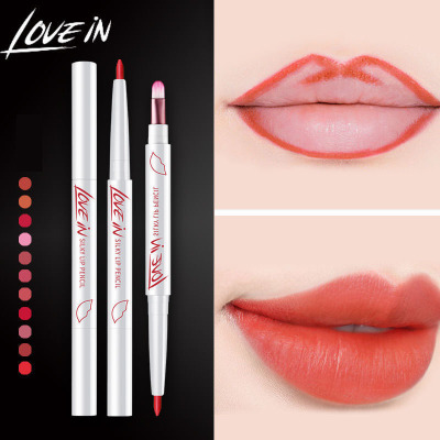 Love Lovein Cut-Free Automatic Lip Liner Matte Finish Waterproof Belt Lip Brush Lip Pencil Lipstick Pen Live Broadcast