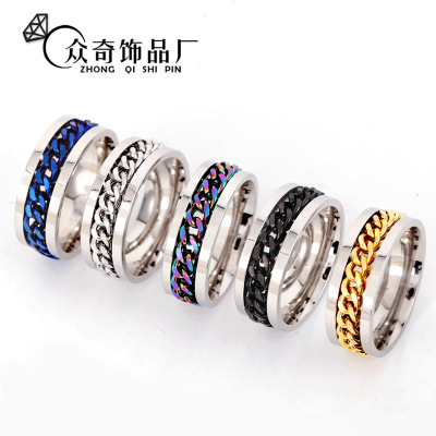 Ring Open Bottle Open Beer Ring Reversible Decompression Men's Rotatable Chain Titanium Steel Ring Stainless Steel Ring