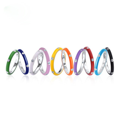 Women's Ring Silver Color Rainbow Zircon Eternal Stackable Ring Fashion Jewelry Handmade Enamel