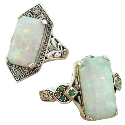 He Cheng Cross-Border New Square White Opal Ancient Silver Ring European and American Bride Women's Wedding Hand Jewelry