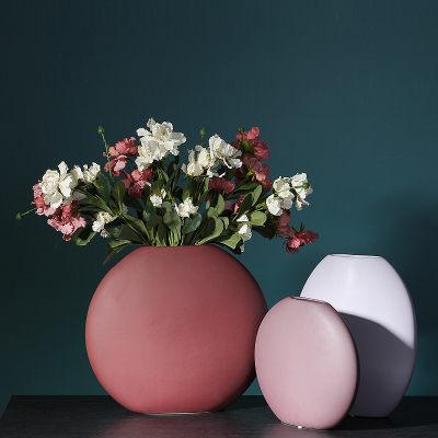 Nordic creative ceramic crafts flat round Vase decoration hotel restaurant model room furniture soft decoration
