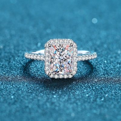 Silver Ring Women's Square Sugar MicroInlaid Diamond in the Debris 1 Karat 2 Karat FourClaw Shaped Moissanite Ring