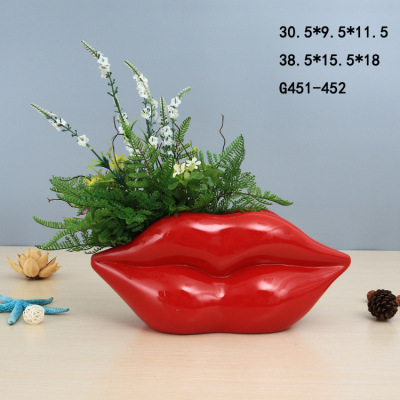 Modern Creative Red Lip Resin Vase Hallway TV Cabinet Bookcase Decoration Model Room Crafts Decoration G452