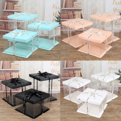 4/6/8/10/12 Four Six-Eight-Inch Single Layer Double Layer Heightened Transparent Birthday Cake Box Paper Small Pastry Box Wholesale