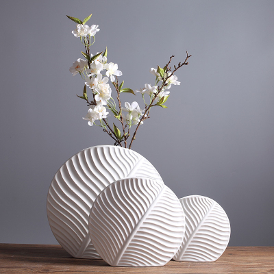 Nordic leaves decoration home simple white ceramic vase modern handicraft equipment ornaments wholesale