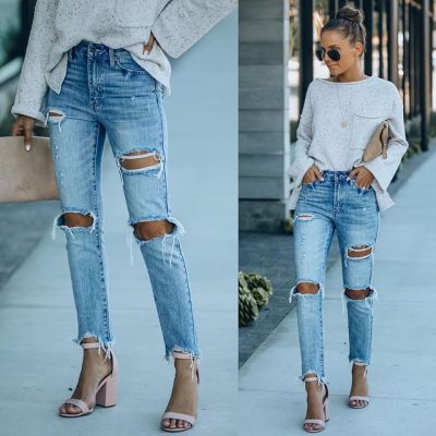  European and American Style Jeans Women's Amazon Foreign Trade Women's Clothing Street Color Contrast Patchwork Hip-Hop Street Straight Jeans