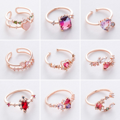 Korean Style New Style Micro-Inlaid Crystal Zircon Ring Sweet French Elegant Flowers Ring Ornament