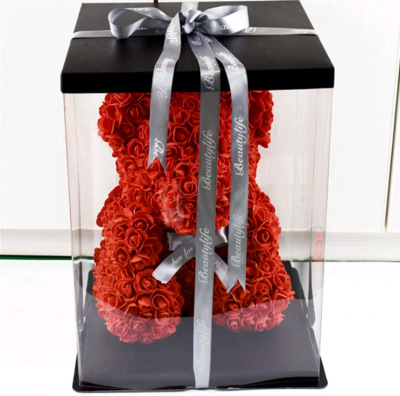 Valentine's Day Gift Rose Bear Bear Transparent Gift Box Flower Shop Bear Gift Box Bear Packing Box