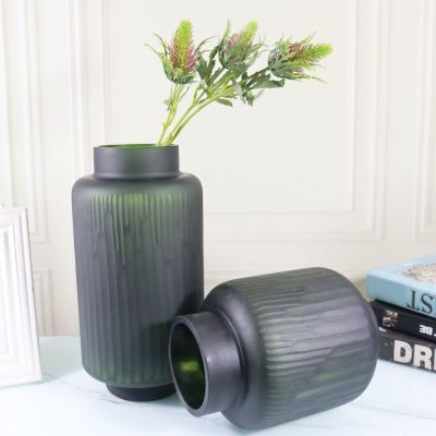 Modern Simple Frosted Carved Striped Vase Large Diameter Big Belly Glass Vase Decoration High-End Home Decoration