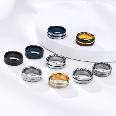 Men Rings Index Finger Ring 8mm Open Bottle Tungsten Steel Blue Ring Trendy Men Finger Ring Jewelry Wholesale TCR-039