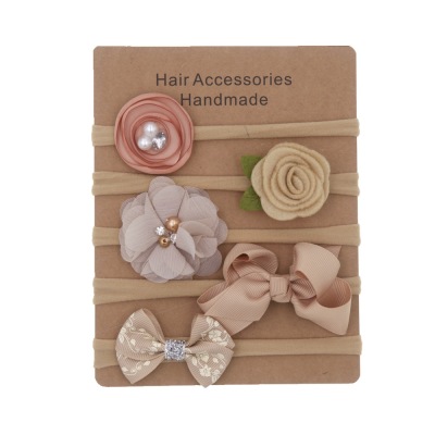 Bow Flower High Elastic Nylon Children's Hair Band Hair Accessories Set Baby Photo Headband Five-Piece Set