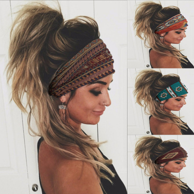 Style European and American Women's Milk Silk Knitted Sports Printing Width Hair Band Yoga Headband in Stock Wholesale