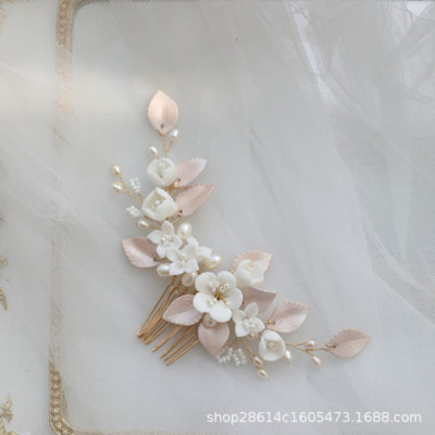 Ceramic Hair Comb Natural Pearl Handmade Wedding Dress Accessories Headdress European And American Hair Accessories