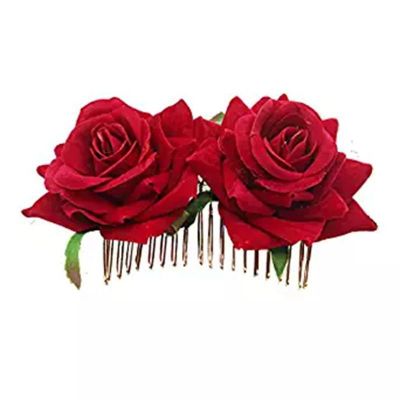 Style 7cm Double Flannelette Rose Headdress Bride Hair Braiding Hair Comb Red Artificial Flower Hair Comb for Women