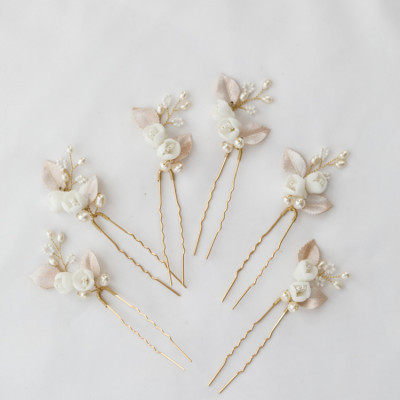 2020 Hot Selling Taobao Supply Bride European Ceramic Flower Natural Pearl Hairpin High Quality Hairpin Hairpin