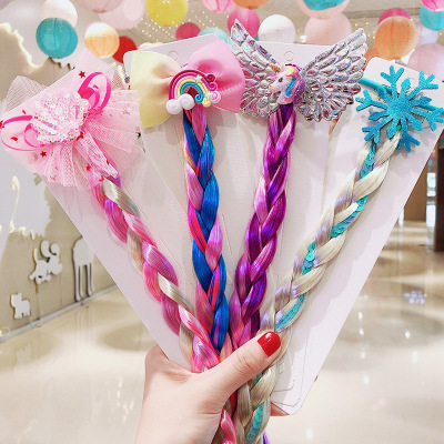Cartoon Unicorn Colorful Wig Hair Rope Headdress Girls Baby Twist Braid Hair Rope Princess Hair Ring Hair Accessories