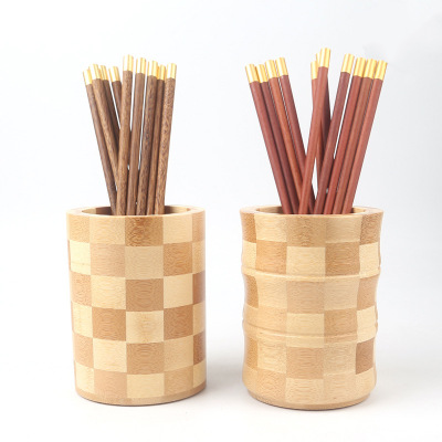 Customizable Wholesale Multifunctional Bamboo Round Chopsticks Holder Barrel Cage Chopstick Canister Drain Chopsticks Cage Storage Container