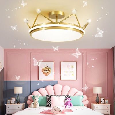 Nordic Internet Celebrity Led Bedroom Ceiling Light Tmall Genie Cozy and Romantic Princess Crown Dimming Children's Room Chandelier