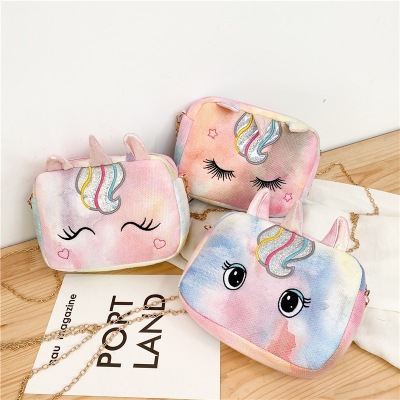 Plush Sequined Unicorn Chain Bag Female 2021 New Cartoon Cute Pony Shoulder Bag Female Magic Color Small Bag