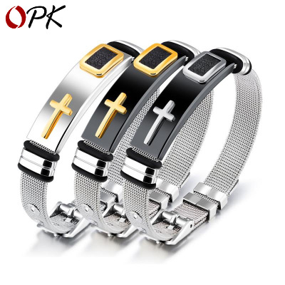 Steel Jewelry European and American Cross Mesh Belt Personalized Bracelet Men's Bracelet Adjustable Men's Bracelet