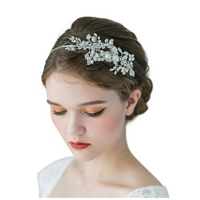 Wedding Headdress Handmade Pearl Alloy Flower Crystal Diamond-Laid Headband Headband Hoop Hair Accessories Headdress