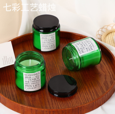 Small Green Glass Aromatherapy Candle with Hand Gift Gift Set Handmade Plant Wax Smoke-Free Fragrance Candle
