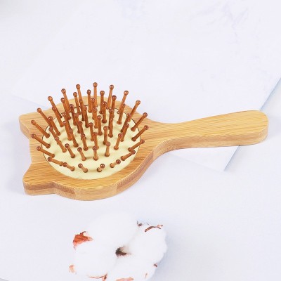 Exquisite Cat Ear Portable Small Wooden Comb Wood Color Bamboo Massage Comb Airbag Cushion Scalp Meridian Massage Comb