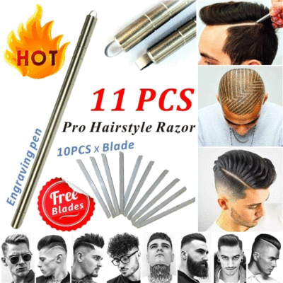 Engraving Pen Magic Oil Head Nicks Mens Hairstyles Fine Steel Razor Pen European Hair Shaver Razor Blade Set